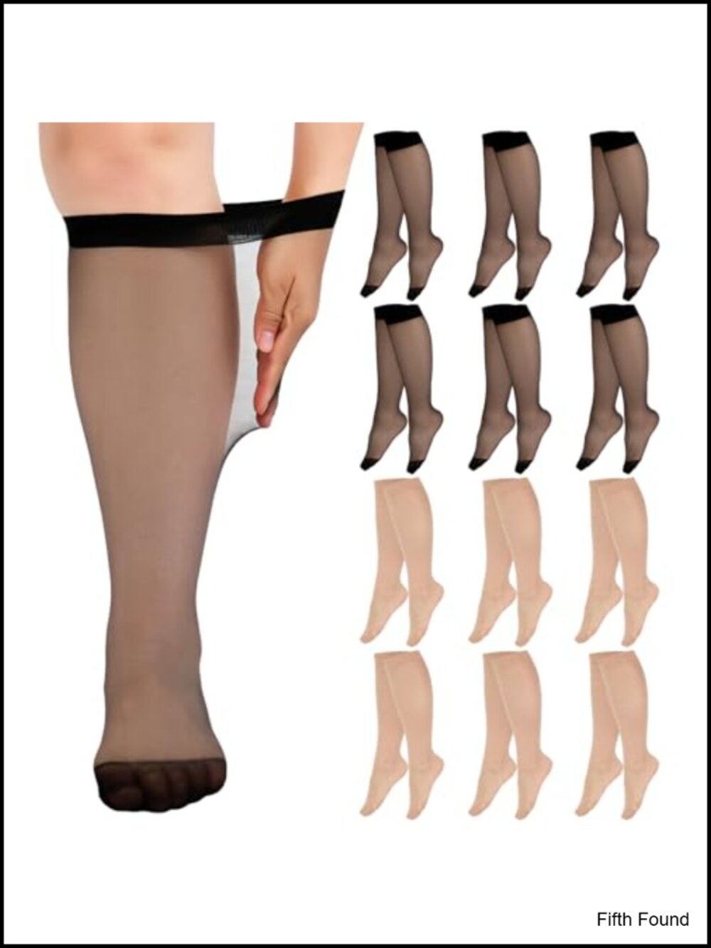 Plus Size Knee High Socks Women Sheer 15D Nylon Spandex 12 Pairs